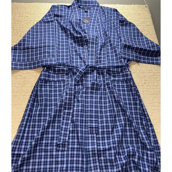 IZOD Plaid Robe Sleepwear Big & Tall 3X/4X Blue Blend Belted Lounge Kimono - Picture 1 of 7